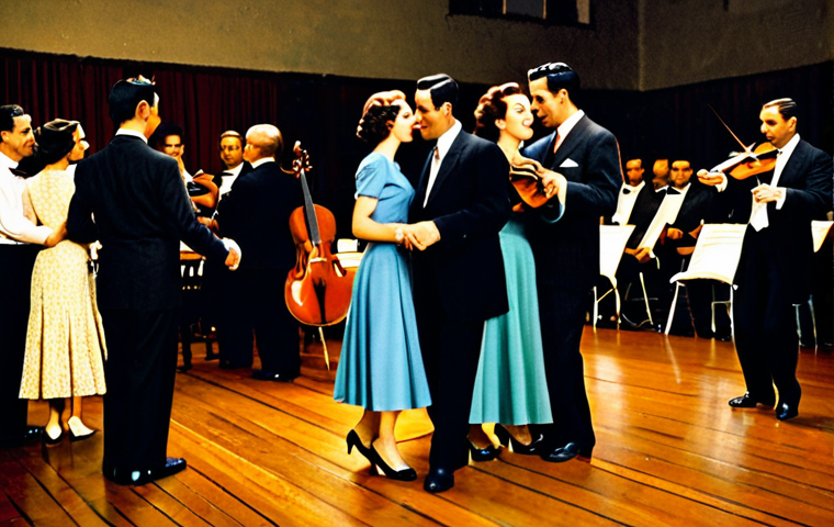 A Vintage Milonga Scene**
"A bustling milonga in Buenos Aires, 1940s. Couples dancing the Tango on a wooden floor, illuminated by warm, vintage lighting. Women in elegant, flowing dresses and men in sharp suits. Musicians playing bandoneons and violins in the background. Capture the atmosphere of passion and nostalgia. safe for work, appropriate content, fully clothed, professional photography, perfect anatomy, natural proportions, family-friendly"
**