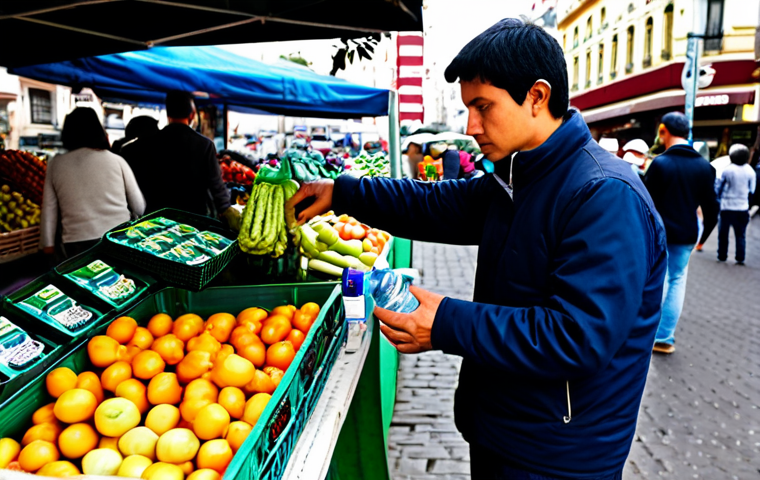 아르헨티나 여행자들이 걸리기 쉬운 병 - Preventing Traveler's Diarrhea**
"A traveler carefully selecting bottled water at a market in Bueno...