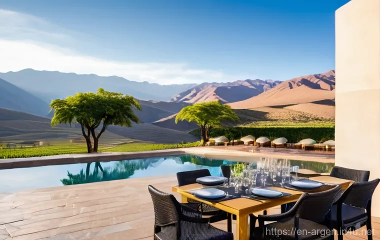 아르헨티나 와인 투어 추천 - **Mendoza's Golden Hour Vineyard Feast:** "A picturesque, sun-drenched vineyard scene in Mendoza, Ar...