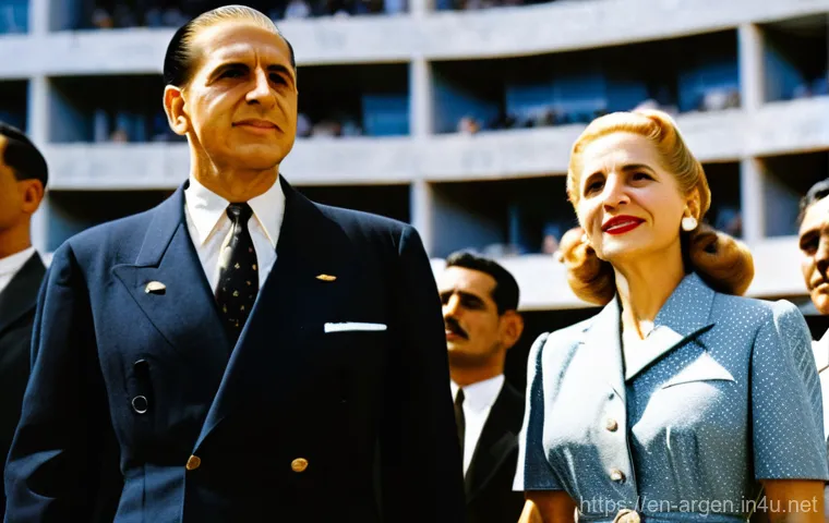 후안 페론과 에비타 페론 이야기 - **Prompt:** "An intimate and heartwarming scene featuring Eva Perón (Evita) interacting with a group...