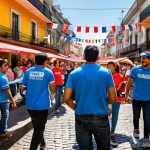 아르헨티나 리그 축구 관람 팁 - **A vibrant street scene in Buenos Aires before a football match, depicting the festive pre-game atm...