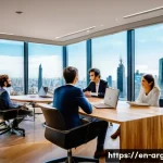 아르헨티나 이민 및 비자 정보 - A professional office scene in Buenos Aires showing a diverse group of foreign professionals collabo...