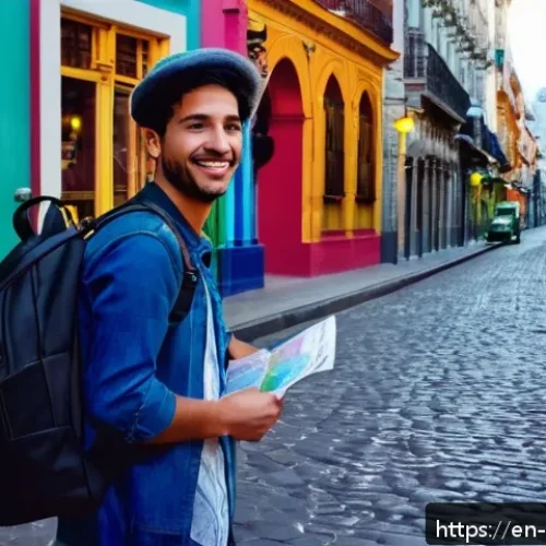 아르헨티나에서 피해야 할 사기 유형 - A bustling Buenos Aires street scene at dusk featuring a wary tourist politely declining an overly f...