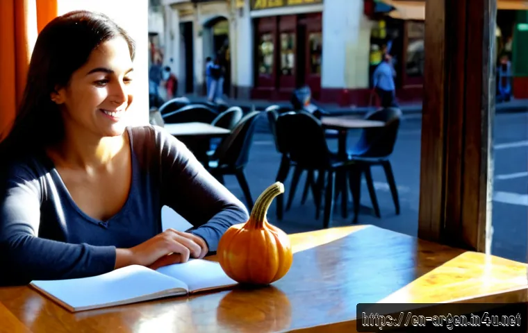Home 17 아르헨티나에서 스페인어 배우기 - Photorealistic language-learning scene in a sunlit Buenos Aires neighborhood café, an adult English-...